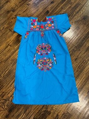 Vintage Bright Blue Embroidered Dress